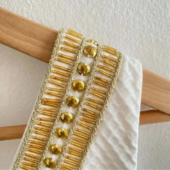 LILLY PULITZER White Gold Embellished Eliot Textured V-Neck Shift Dress Sz 4 - Picture 4 of 13